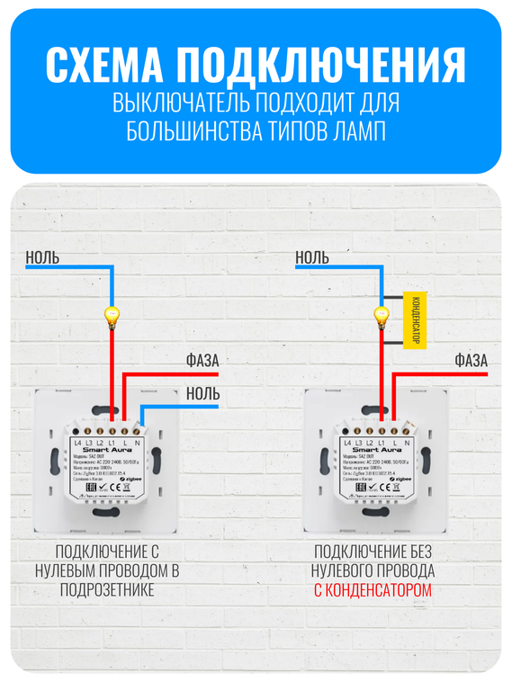 Умный клавишный ZigBee выключатель Smart Aura