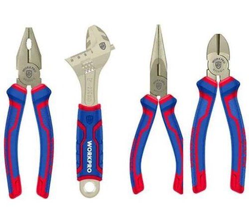 Набор инструментов WORKPRO ключ разводной, длинногубцы, бокорезы, пассатижи, 4 шт. WP201009