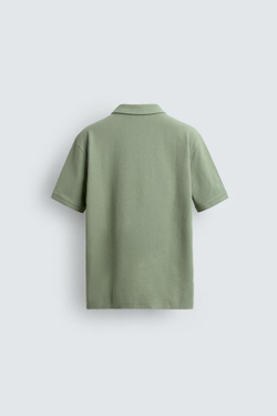 ZARA ПОЛО REGULAR FIT С РЕЛЬЕФНОЙ СТРУКТУРОЙ, ЗЕЛЕНЫЙ