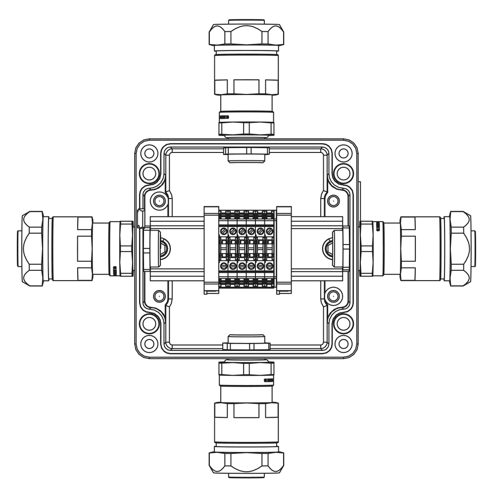 Взрывозащищенная клеммная коробка из алюминия TBE-A-12-(6xCBC.2)-1xANP22BMB(A)-1xANP22BMB(B)-1xANP22BMB(C)-1xANP22BMB(D)1Ex e IIC Т5 Gb /Ex tb IIIC T95°C Db IP66