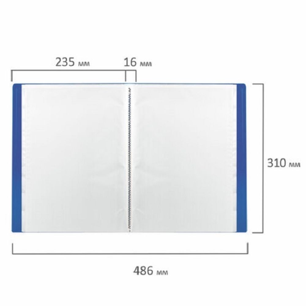 Папка с 20 вкладышами, Brauberg Бюджет, 500мкм, корешок 14мм с карманом, синяя