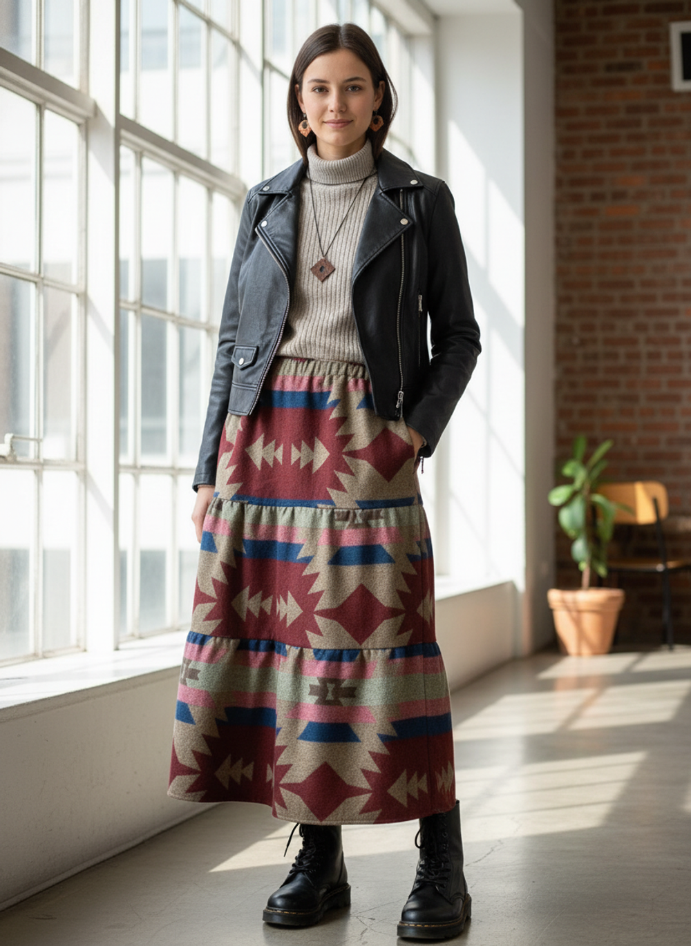 Длинная шерстяная юбка с орнаментом