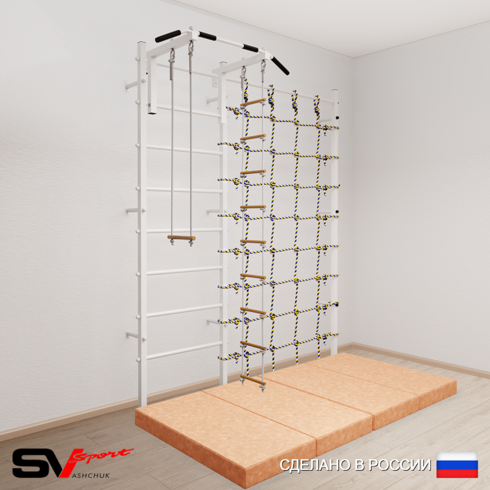 Шведская стенка Sv Sport 51840 (Турник стандарт/Лестница/Трапеция/Мат 2м/Канатный лаз)