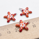 Подвеска Звезда, цвет серебро (родий) + красный, размер 17*15 мм, цена за 1 шт