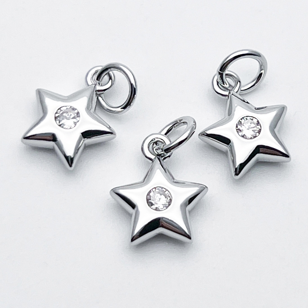 Подвеска Звезда, цвет серебро (родий), фианит, размер 10,5*8,5 мм, цена за 1 шт