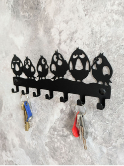 Ключница настенная Совята на 7 крючков, металл, черная