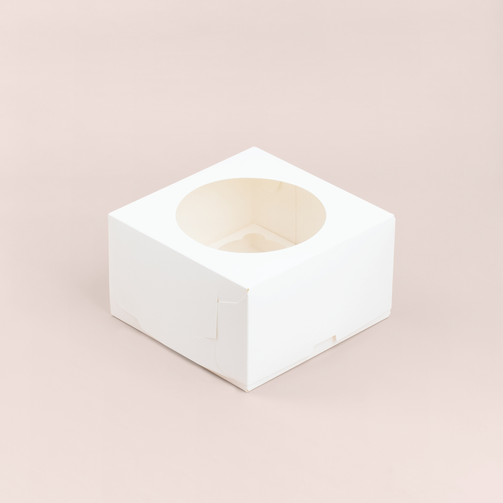 Коробка для 4 капкейков с круглым окном 160*160*95 мм