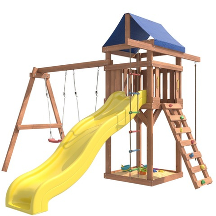 Детская площадка неокрашенная Fun Land с сеткой, рукоходом и качелями лодочка