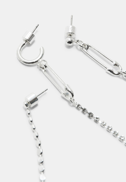 STRADIVARIUS Набор из 3 сережек-подвесок со стразами, серый