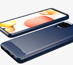 Мягкий чехол синего цвета в стиле карбон для Samsung Galaxy M12 с 2021 года, серия Carbon от Caseport