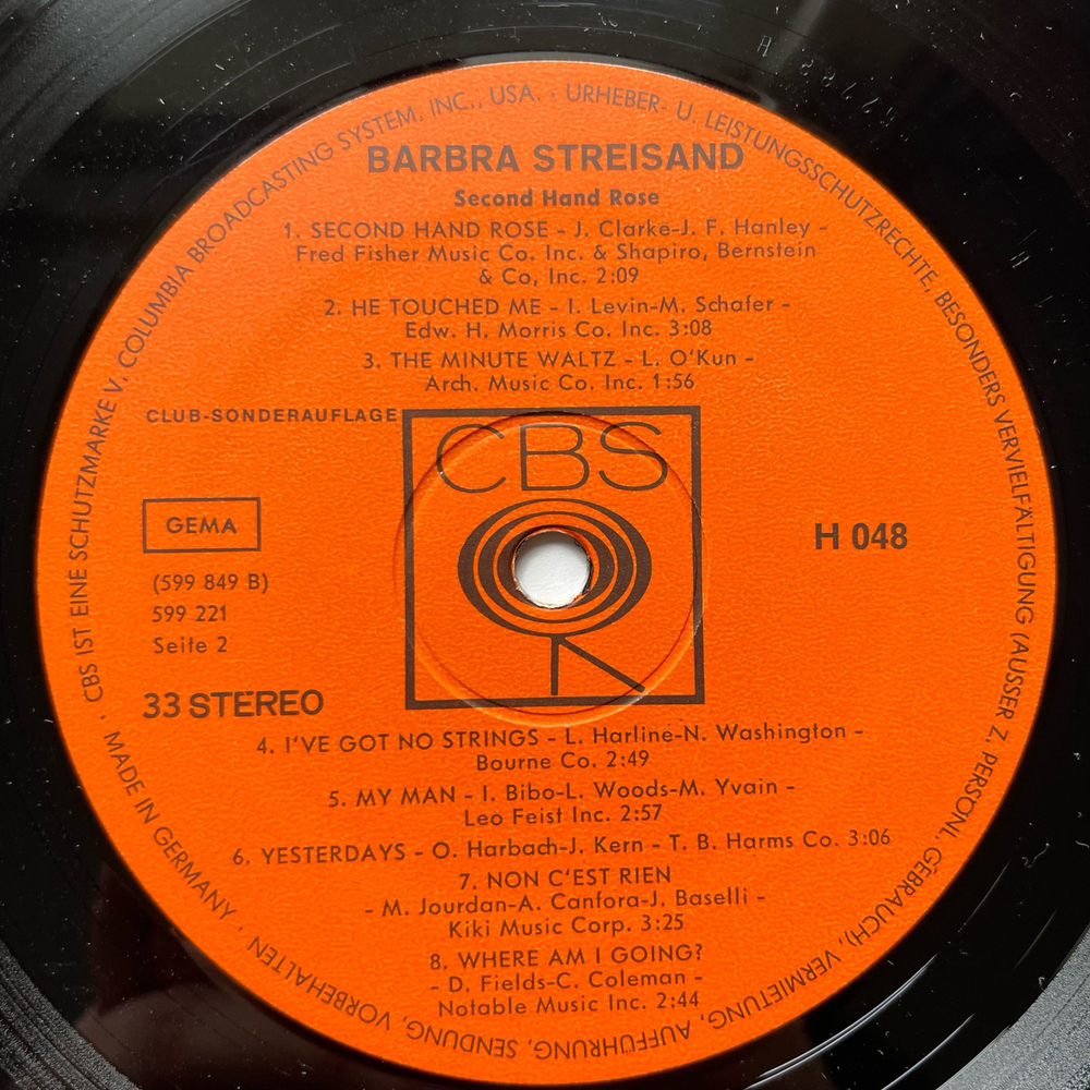 Винтажная виниловая пластинка LP Barbra Streisand Second Hand Rose (Германия 1967)