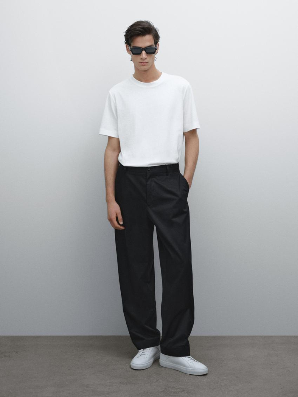 Massimo Dutti Футболка с коротким рукавом из смесового льна, кремовый