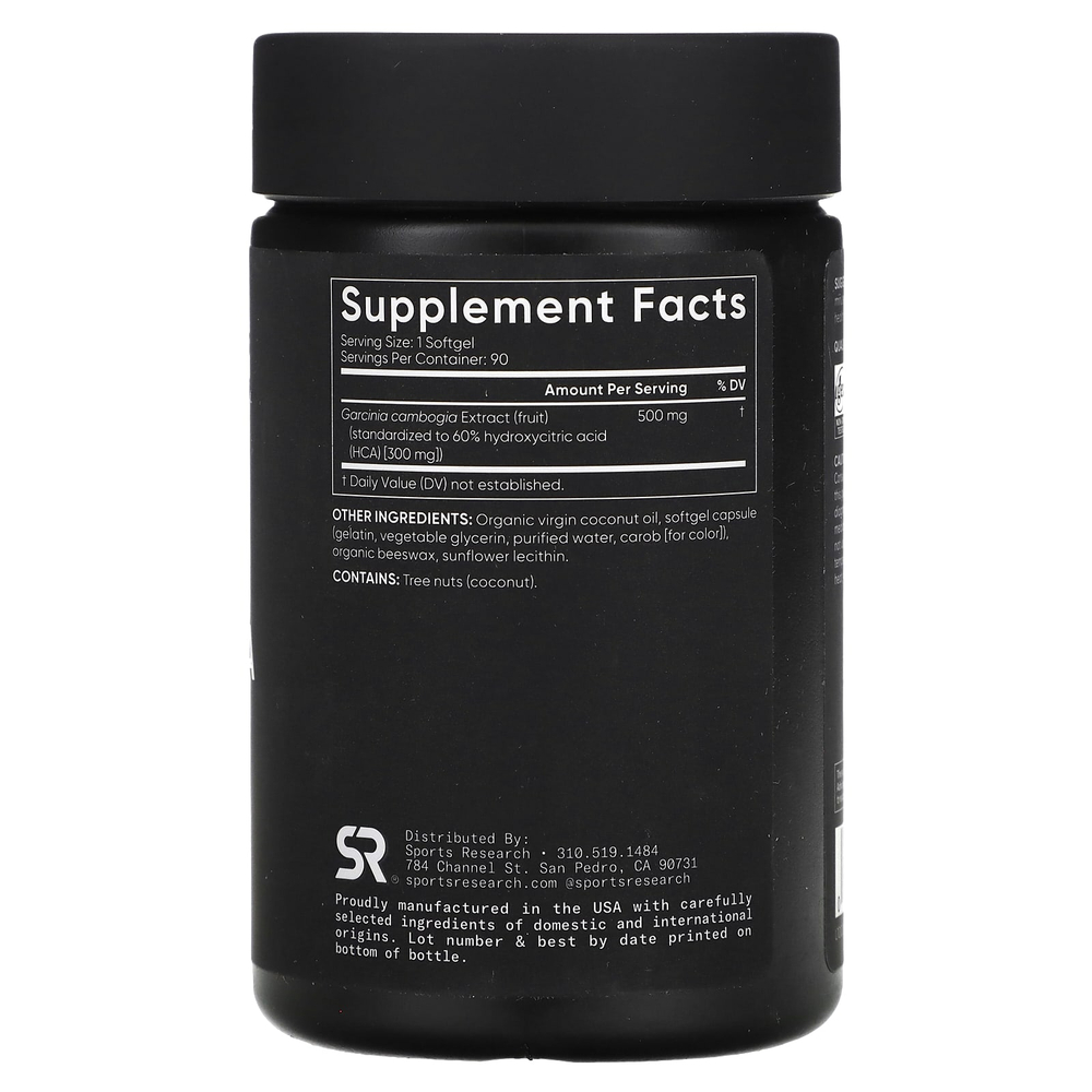 Sports Research, гарциния камбоджийская с кокосовым маслом, 500 мг, 90 капсул