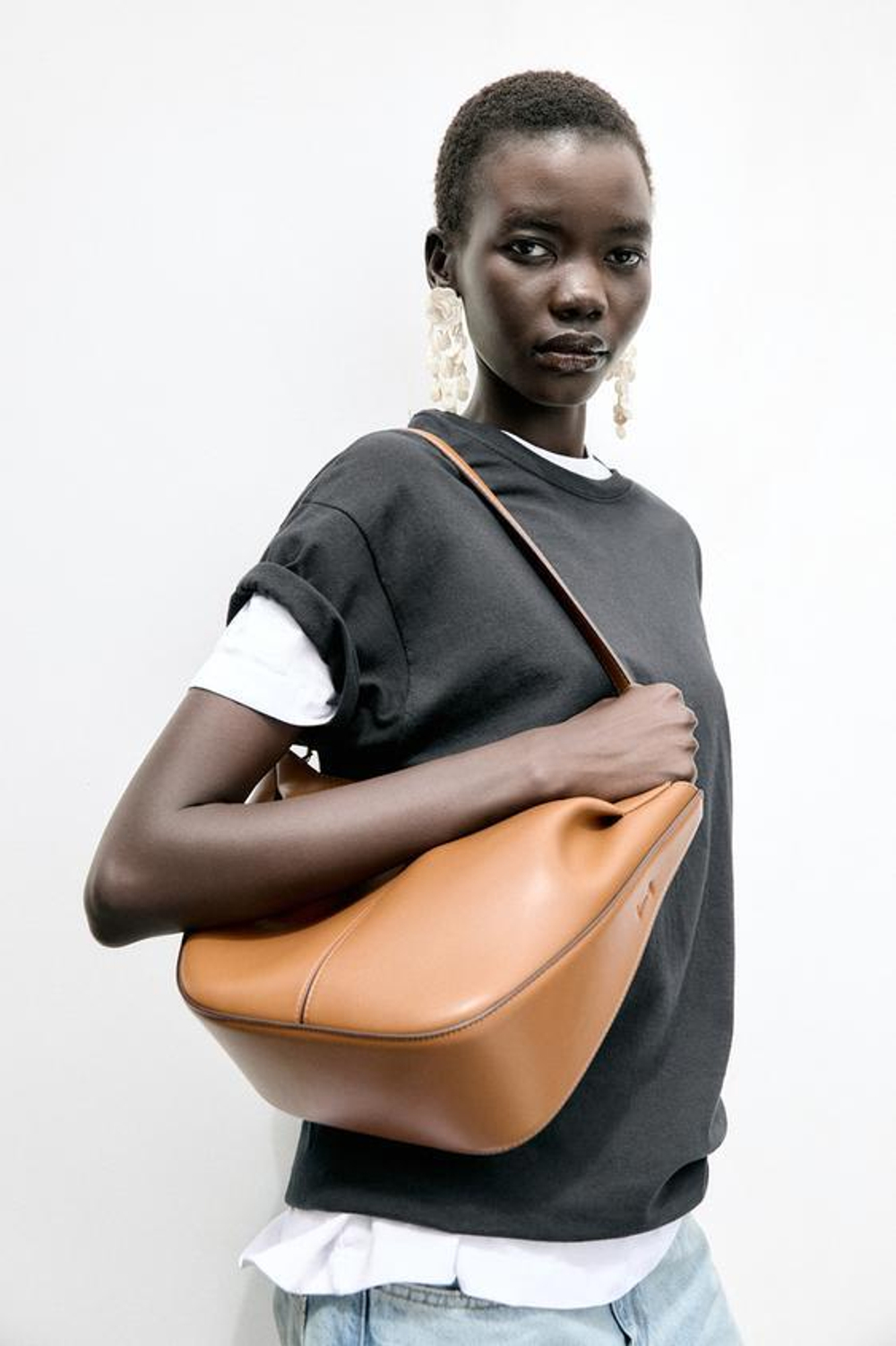 ZARA СУМКА-ШОПЕР СО СБОРКАМИ, ТЕМНЫЙ РЫЖЕВАТО-КОРИЧНЕВЫЙ