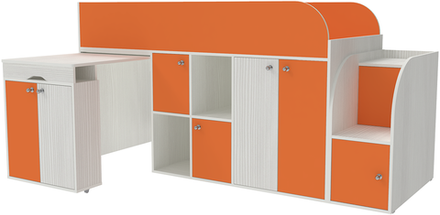 Кровать-чердак КарИВи Малыш 3 Белое Дерево Оранжевый