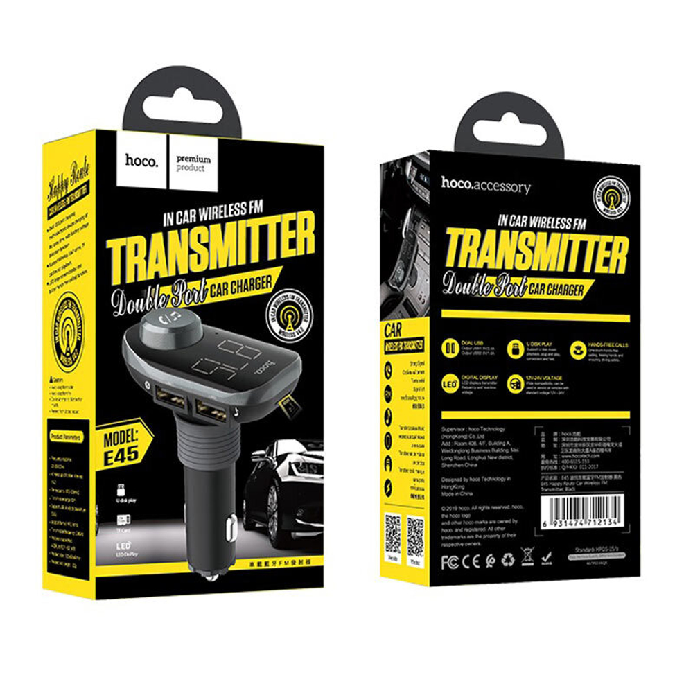 Автомобильный FM-трансмиттер HOCO E45 Bluetooth (черный)