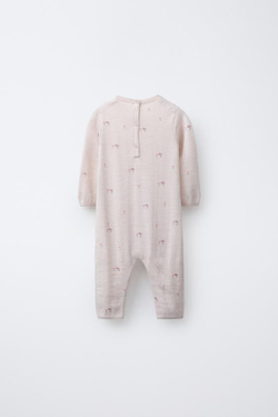 ZARA ДЛИННЫЙ КОМБИНЕЗОН С ПРИНТОМ ПТИЧЕК, 100% ШЕРСТЬ МЕРИНОСА, ЦВЕТ РОЗОВОГО ДЕРЕВА