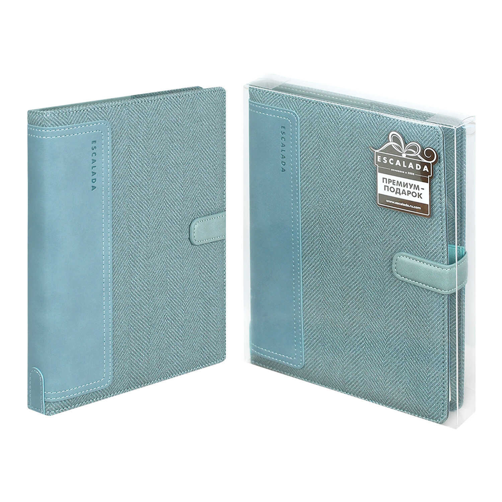 Ежедневник-органайзер недатированный ESCALADA, А5+, 160 л., арт. 70549/ 10 САРЖА ПЕПЕЛЬНО-ГОЛУБОЙ (кожзам: 146х211 мм, 175x225 мм, твёрдый переплёт с поролоном, материал обложки: искусственная кожа "Буйвол", искусственная кожа "Саржа"; способ креплен