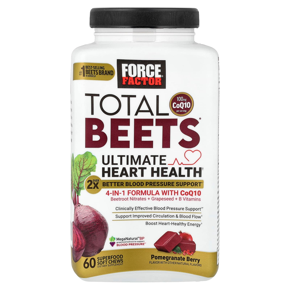 Force Factor, Total Beets® с коэнзимом Q10, гранат, 60 жевательных таблеток из суперфуда