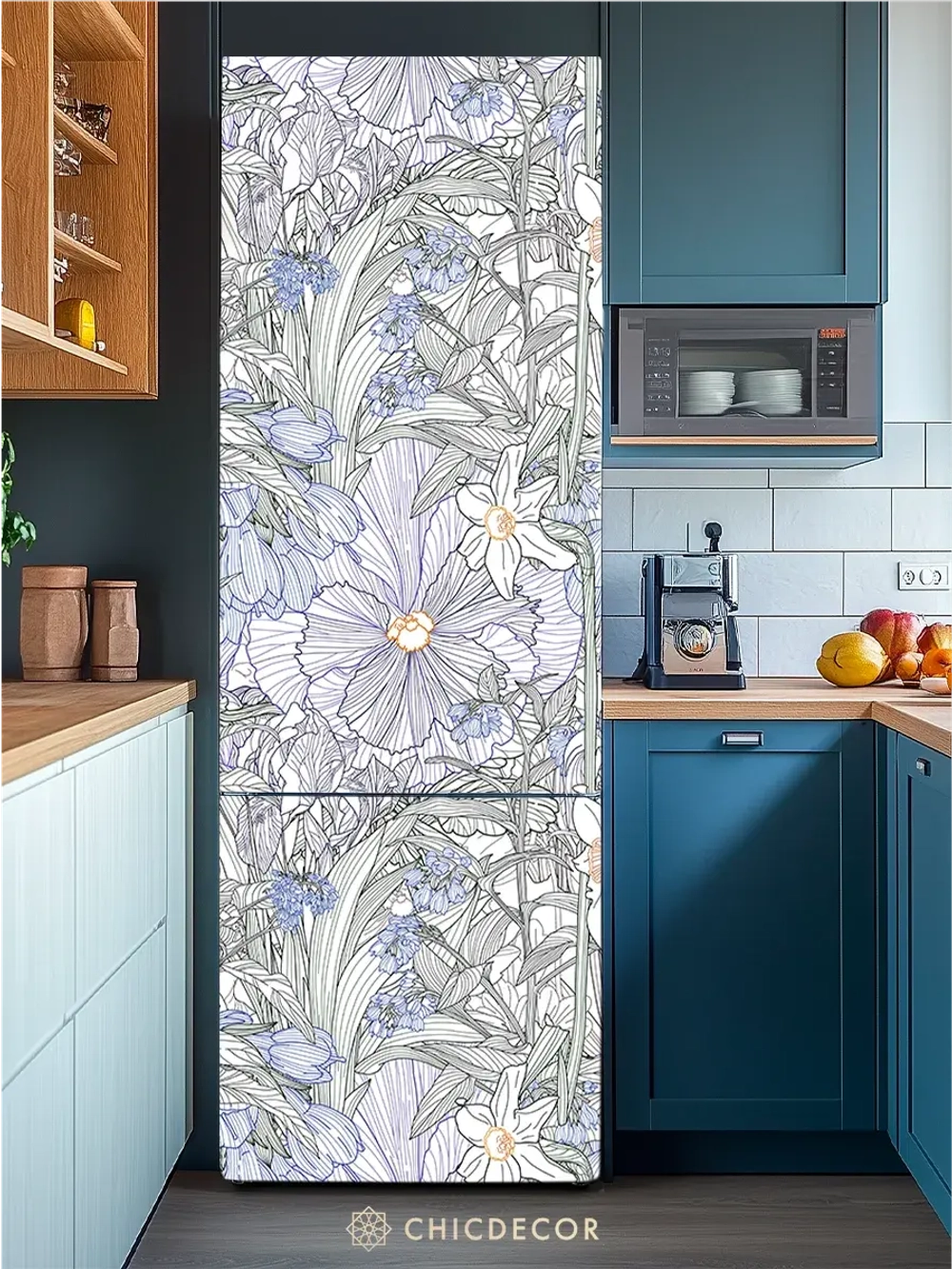 Наклейка интерьерная на холодильник Цветы рисунок линиями