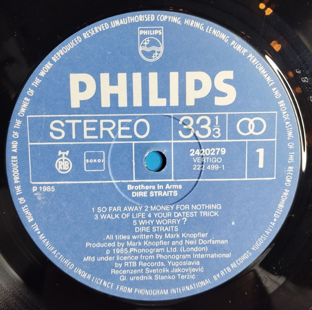 Винтажная виниловая пластинка LP Dire Straits Brothers In Arms (Югославия 1985)