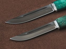 Спарка Финских ножей, сталь Х12МФ, рукоять зеленая стабилизированная карельская береза