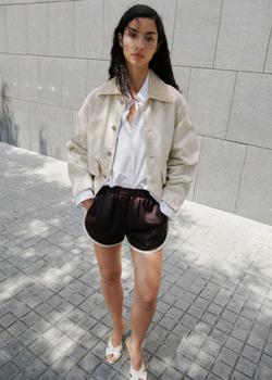 MANGO Джинсовая парка с контрастным воротником, экрю