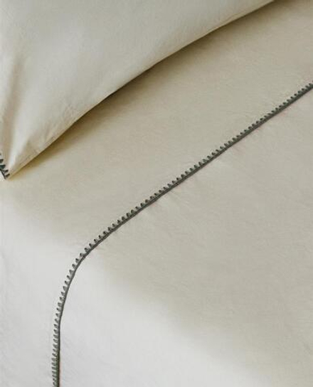 ZARA HOME ДЕТСКАЯ ПРОСТЫНЯ С ВЫШИВКОЙ, ЗЕЛЕНЫЙ