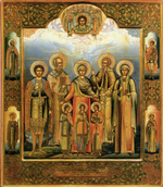 Вера, Надежда, Любовь и матерь их София со святыми. Деревянная икона на левкасе