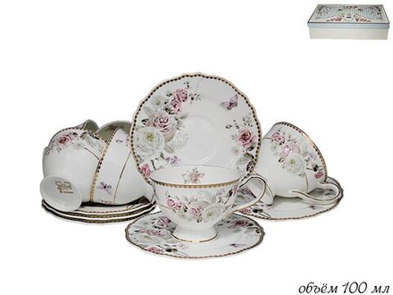 Lenardi 108-221 Кофейный набор 12пр., 100 мл ПИОНЫ в под.уп.(х8)Фарфор