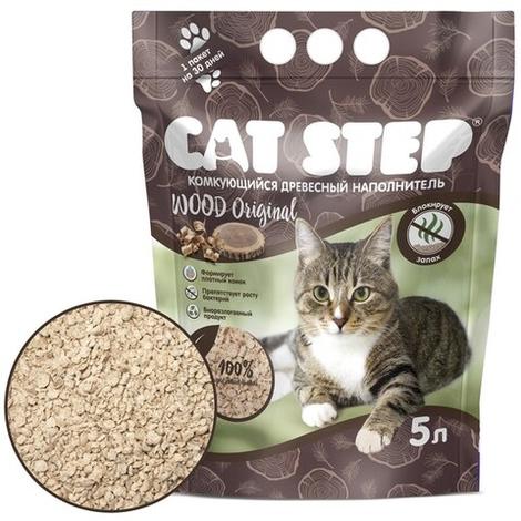 Наполнитель комкующийся растительный CAT STEP Wood Original, 5 л