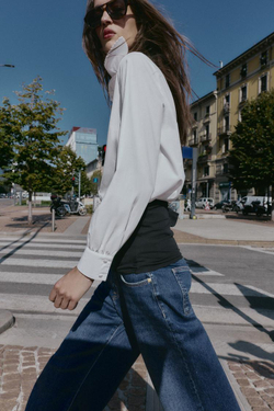 ZARA РУБАШКА ИЗ ПОПЛИНА С ЗАВЯЗКОЙ, БЕЛЫЙ