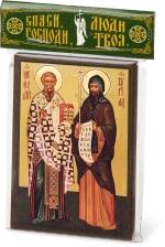 Икона "Кирилл и Мефодий" 6х9 на МДФ-6