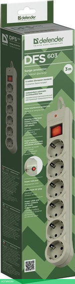 Сетевой фильтр Defender DFS 153 белый (99490)