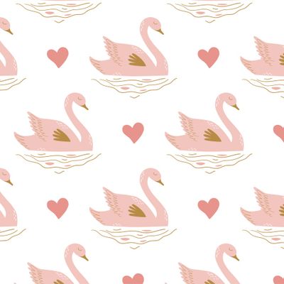 Розовые лебеди и сердечки. Романтический принт