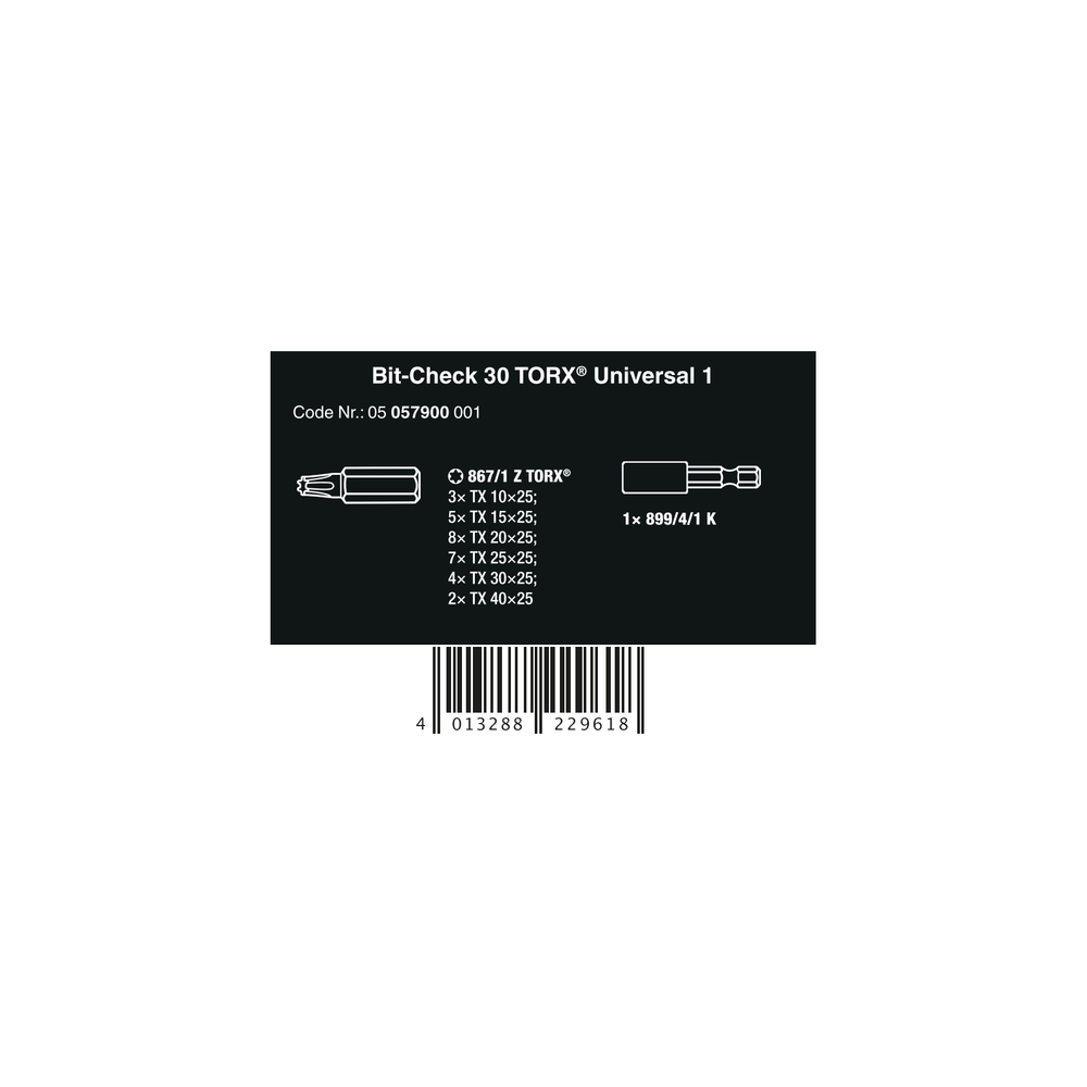 Набор бит 30 TX Universal 1 Wera 05057900001