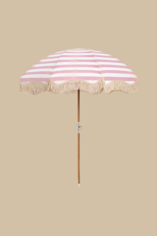 Зонт с бахромой розовый в белую полоску / La Sorella