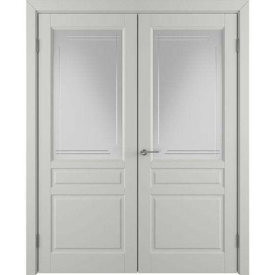 Фото двустворчатой распашной двери Бриз светло-серая эмаль со стеклом