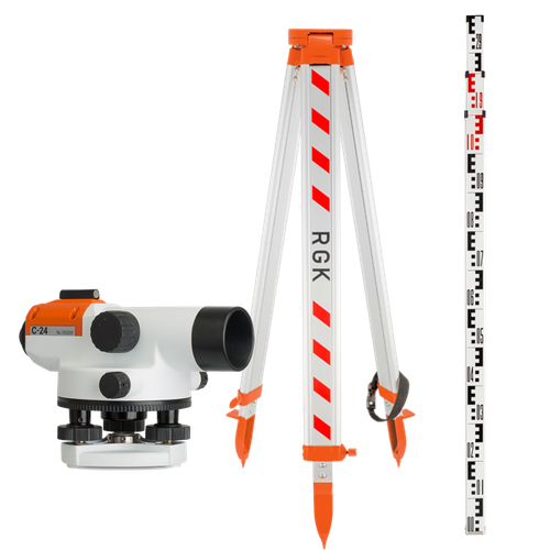 Комплект - оптический нивелир RGK C-24, рейка RGK TS-7 и штатив RGK S6-N C24S6TS7