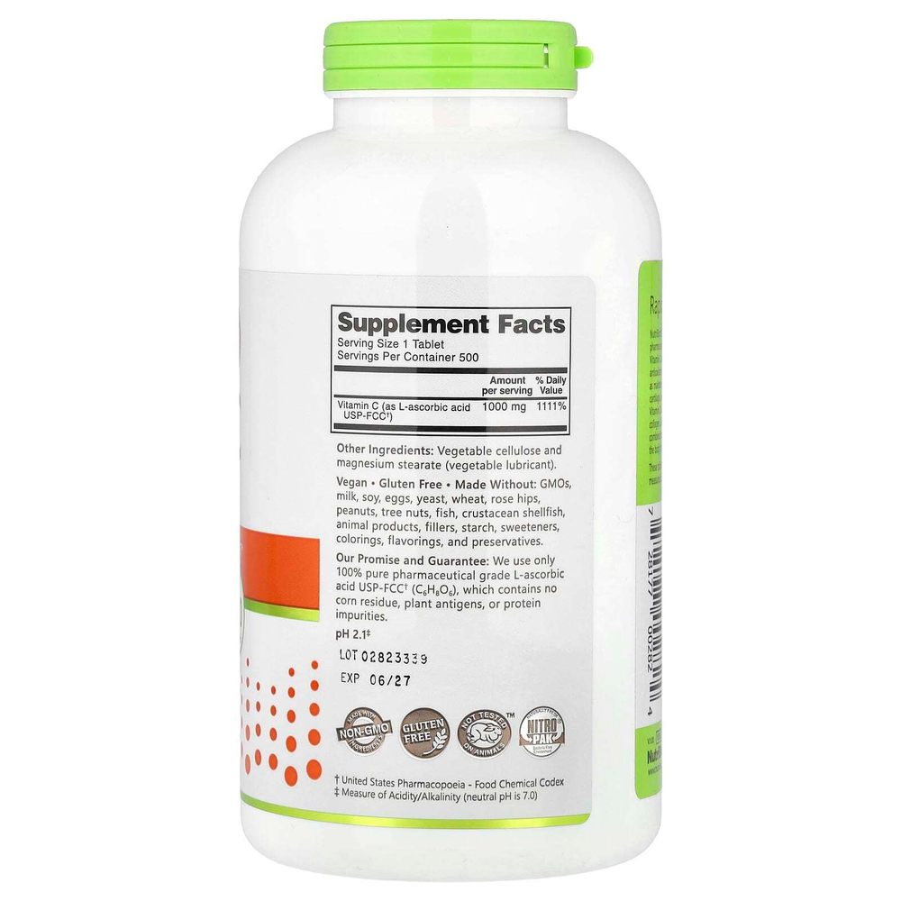 NutriBiotic, Immunity, витамин C, 1000 мг, 500 веганских таблеток