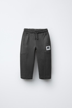 ZARA БРЮКИ С КОНТРАСТНЫМИ ДЕТАЛЯМИ И НАШИВКОЙ, АНТРАЦИТОВО-СЕРЫЙ