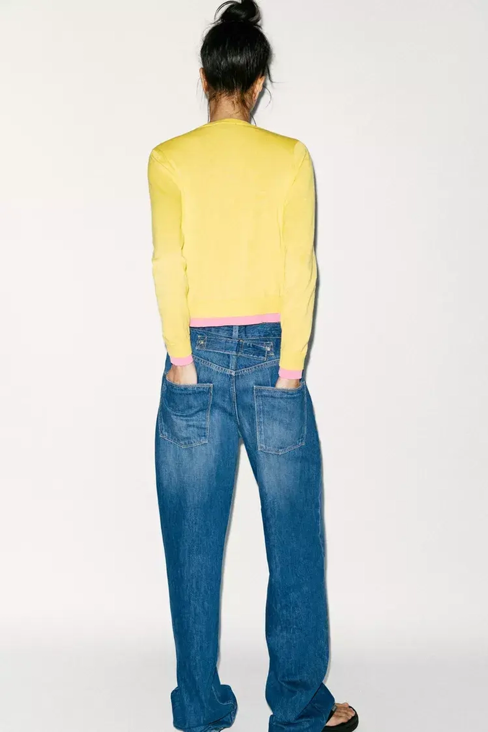 ZARA КАРДИГАН В СТИЛЕ КОЛОР-БЛОК, ЖЕЛТЫЙ