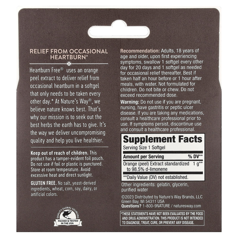 Nature's Way, Heartburn Free!®, 1000 мг, 10 капсул