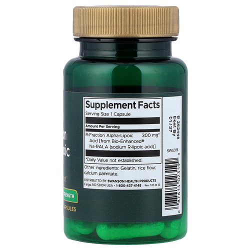 Swanson Vitamins, R-Frction, альфа-липоевая кислота, тройная сила, 300 мг, 30 капсул