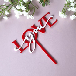 Топпер акриловый «Love you» красный с белой надписью