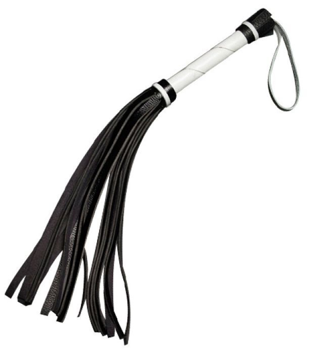 Гладкая плеть-флогер с черными хвостами - 40 см. (Цвет: белый с черным)