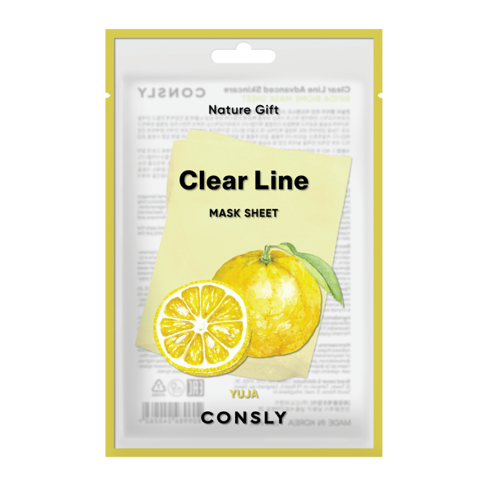Тканевая маска с экстрактом юдзу CONSLY Clear Line Nature Gift Yuja Mask Sheet