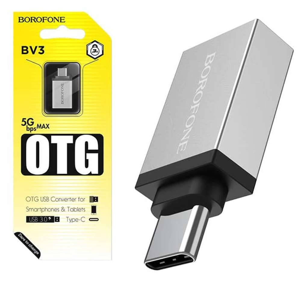 Переходник BOROFONE BV3 USB - Type C (серебро)