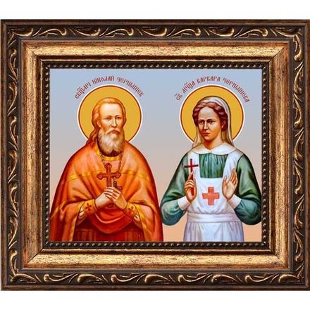 Николай Чернышев священномученик и дочь его Варвара святая мученица. Икона на холсте.