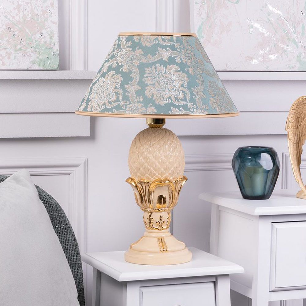 Настольная лампа Источник Энергии Айвори с абажуром №38 Vatican (Ватикан) Аквамарин